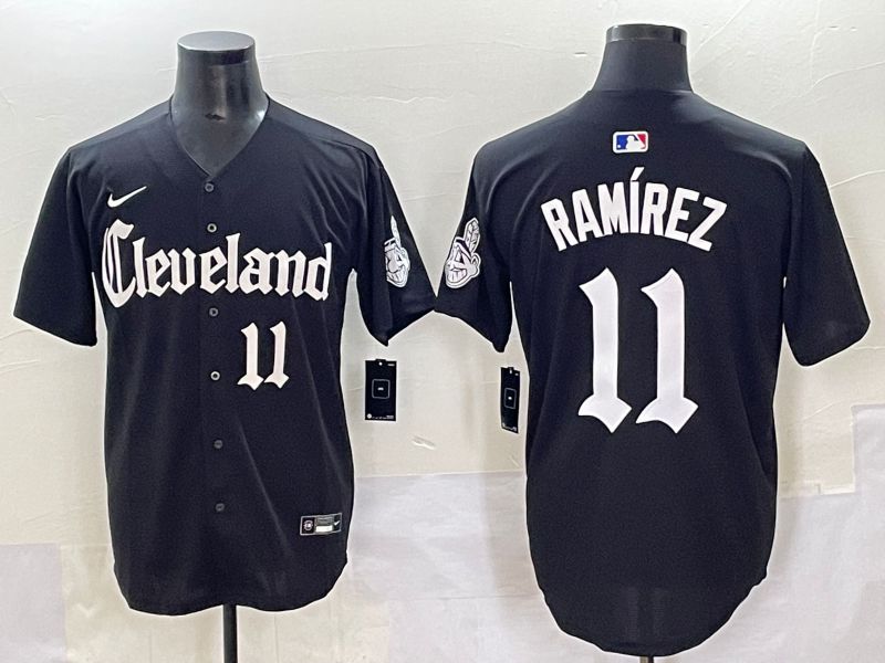 Men 2025 Cleveland Indians #11 Ramirez Black Five generations Joint Name Nike MLB Jersey style 8